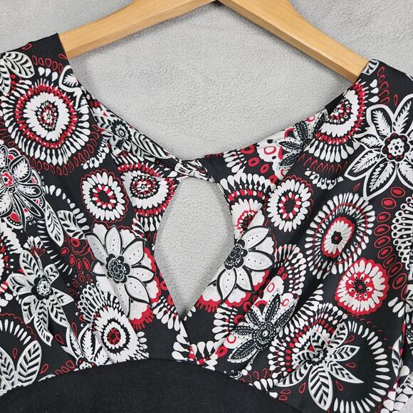 Vtg Y2K Wrapper Babydoll Blouse Womens Small Floral Black White Red Tie Back - Picture 2 of 13